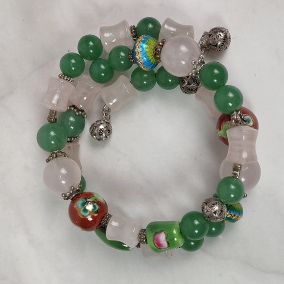 Artisan Crafted Aventurine/Rose Quartz Coil Bracelet - Picture 4 of 6